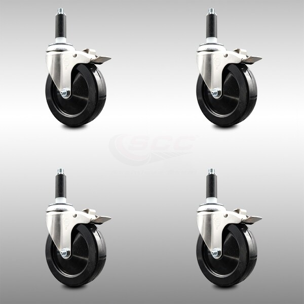 Service Caster 5 Inch 316SS Soft Rubber Swivel 3/4 Inch Expanding Stem Caster Set Lock Brake SCC-SS316TTLEX20S514-SRS-34-4 - main